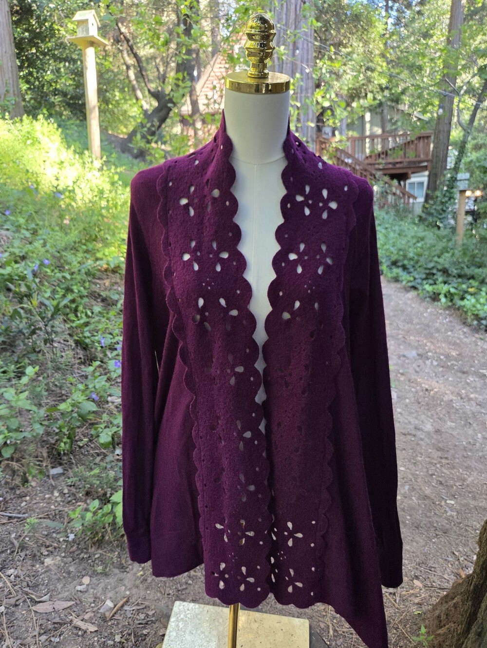 Sleeping On Snow Anthropologie Purple Wool Cut Out Open‎ Cardigan Sweater